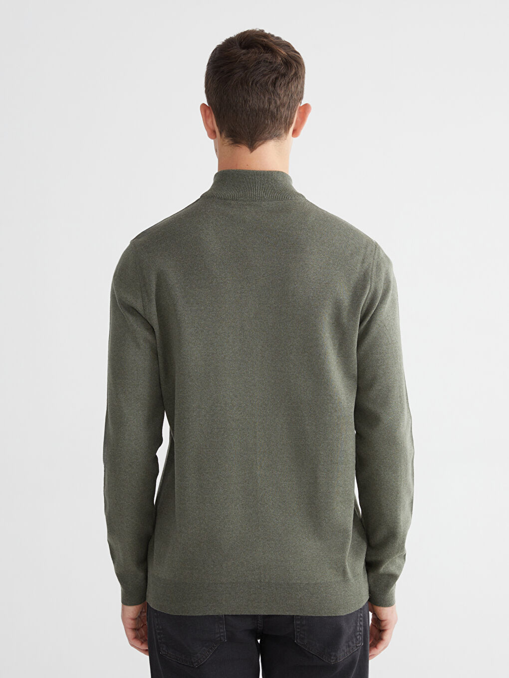 Yeşil Fermuarlı Dik Yaka Erkek Triko Kazak-3