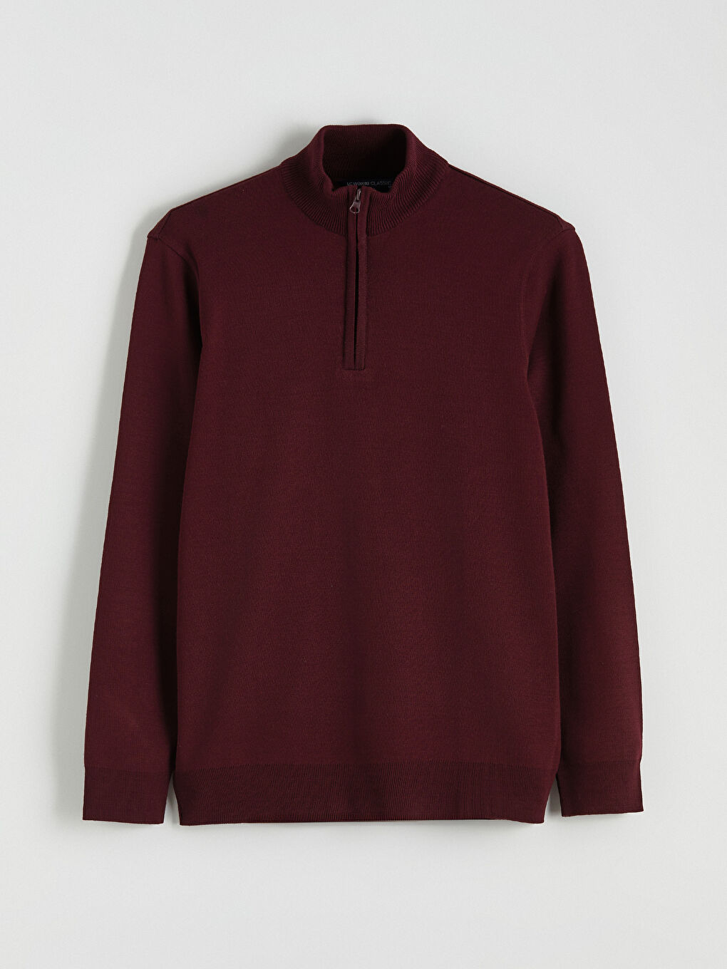 Bordo Fermuarlı Dik Yaka Erkek Triko Kazak-4