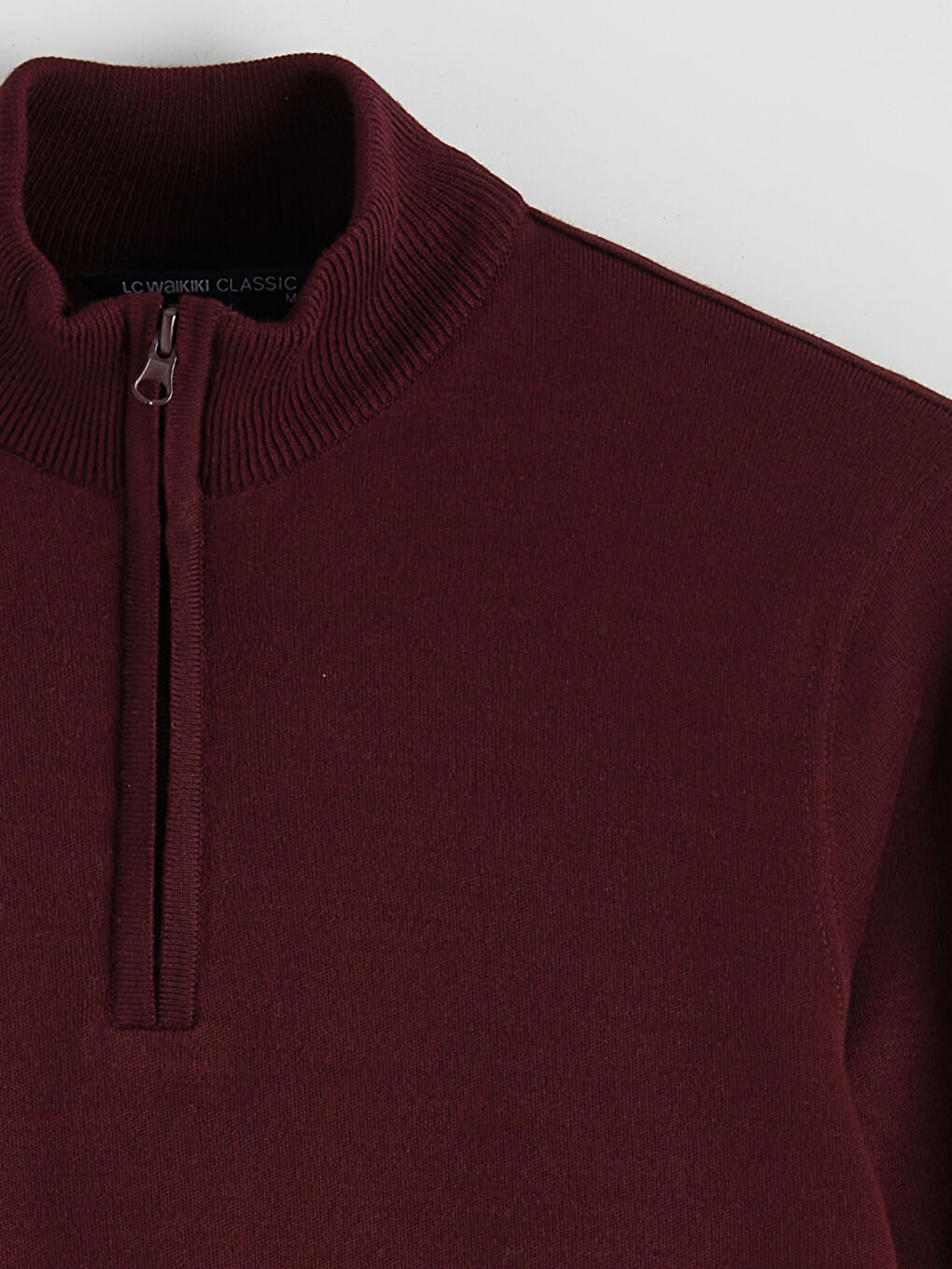 Bordo Fermuarlı Dik Yaka Erkek Triko Kazak-5