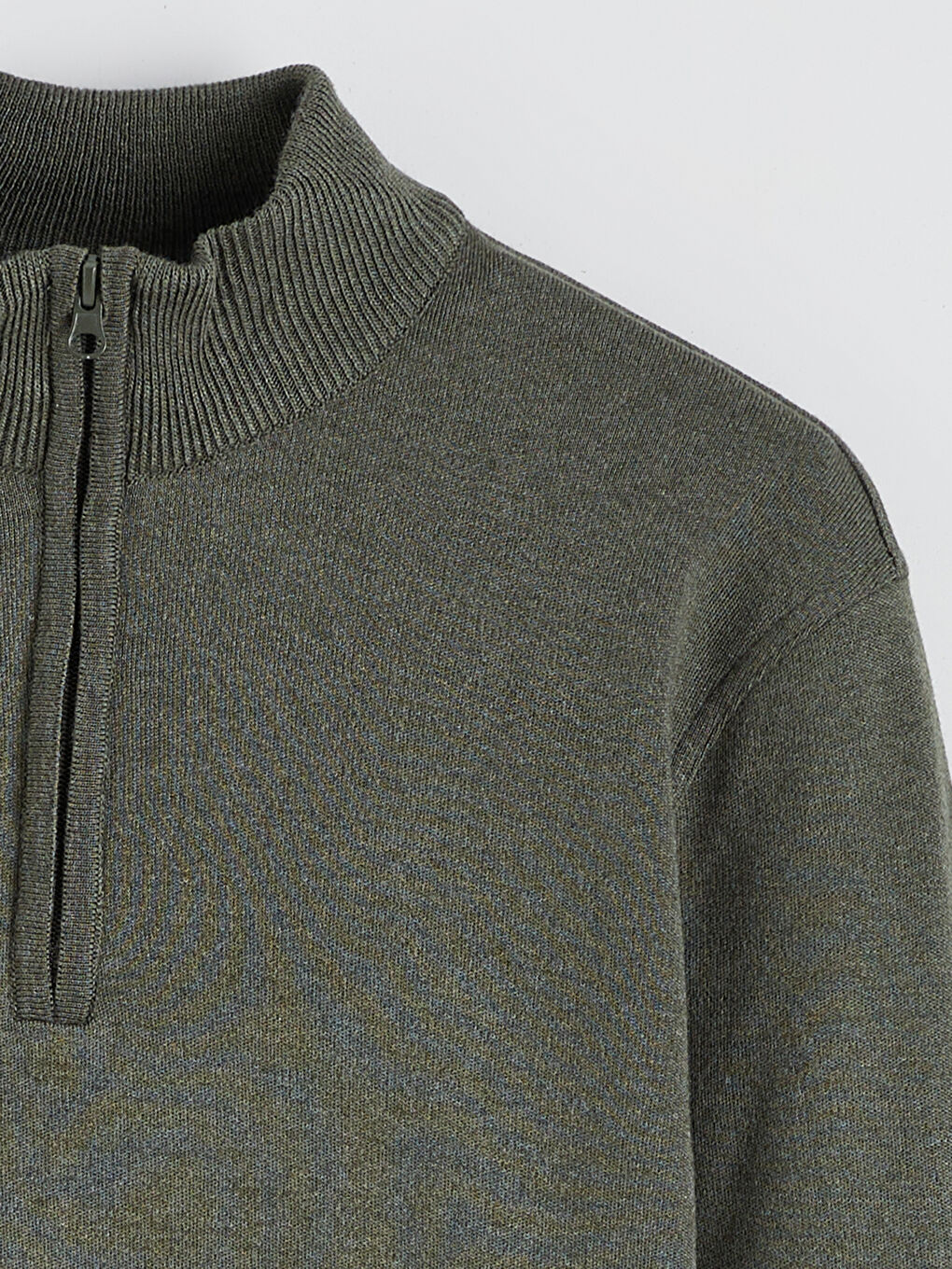 Yeşil Fermuarlı Dik Yaka Erkek Triko Kazak-6