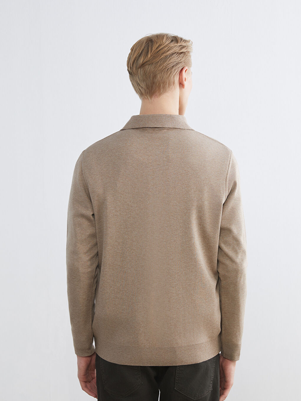 Bej Polo Yaka Erkek Sweatshirt-3