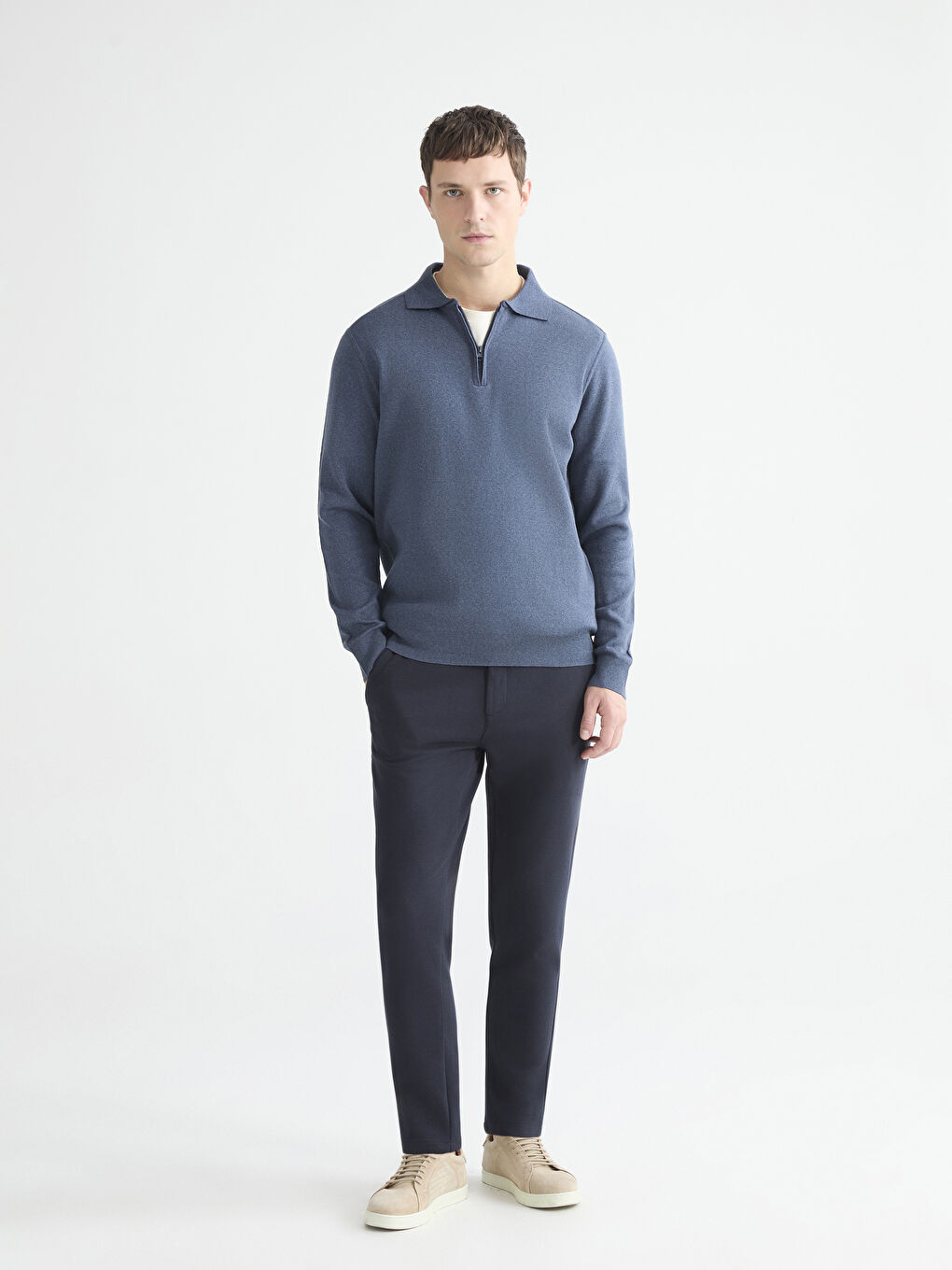 İndigo Polo Yaka Erkek Sweatshirt-1