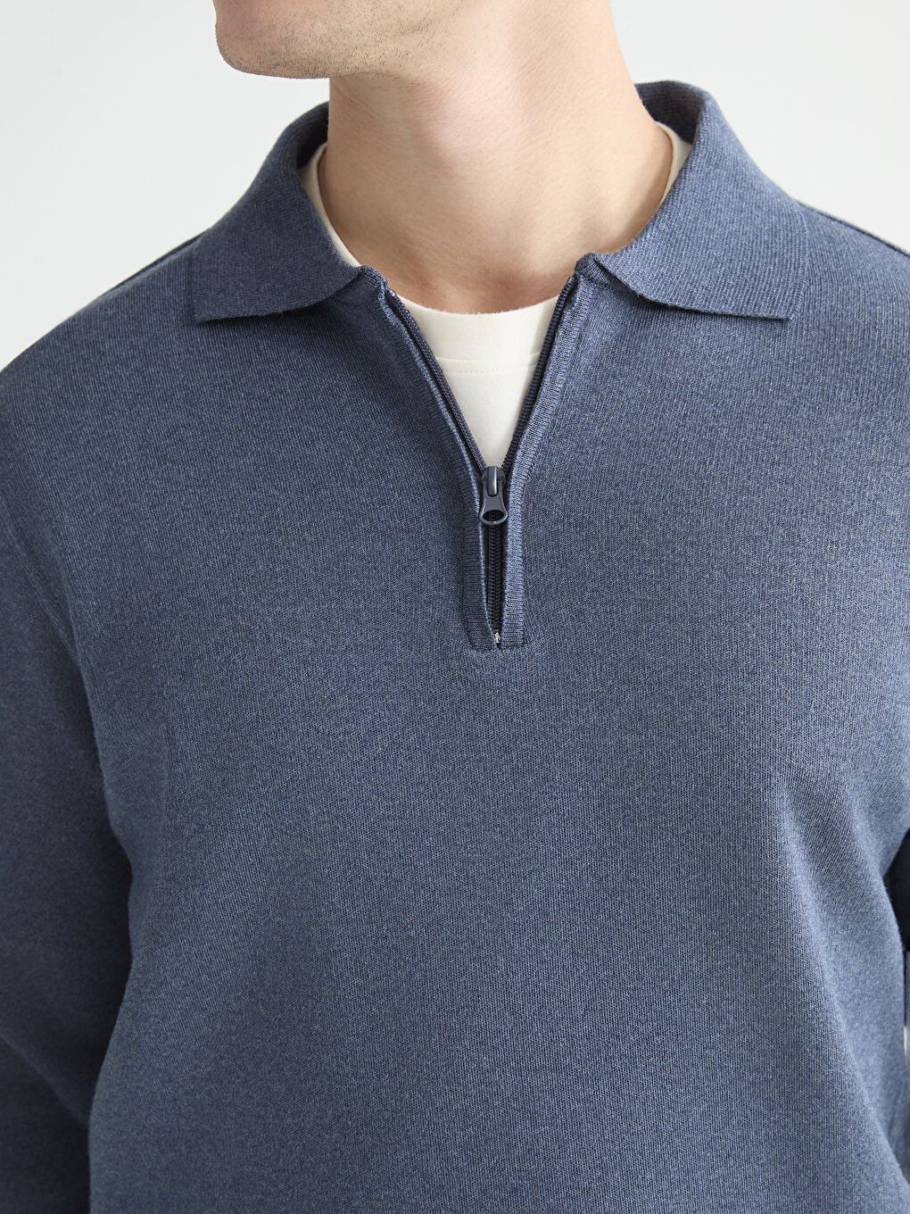 İndigo Polo Yaka Erkek Sweatshirt-2