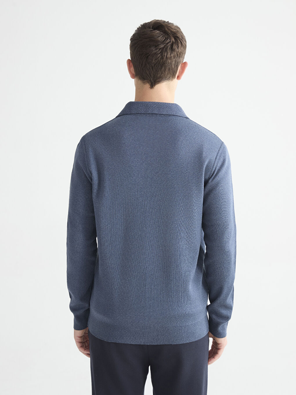 İndigo Polo Yaka Erkek Sweatshirt-3