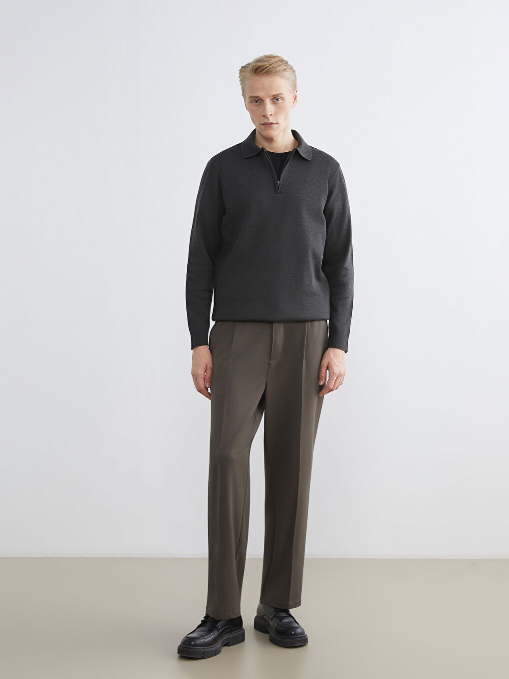 Antrasit Polo Yaka Erkek Sweatshirt-1