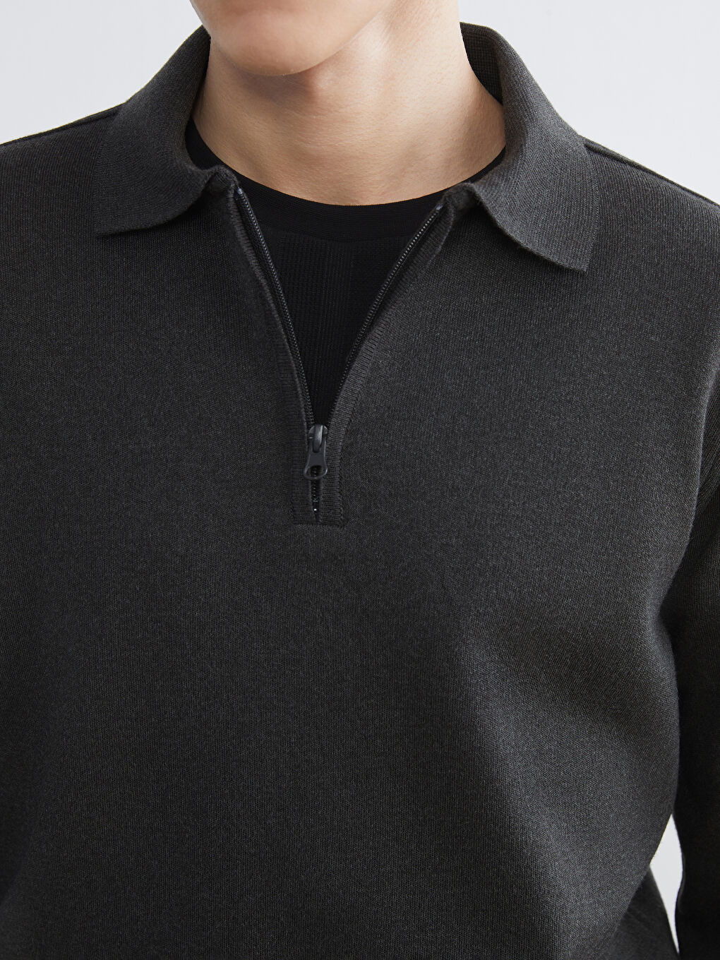 Antrasit Polo Yaka Erkek Sweatshirt-2