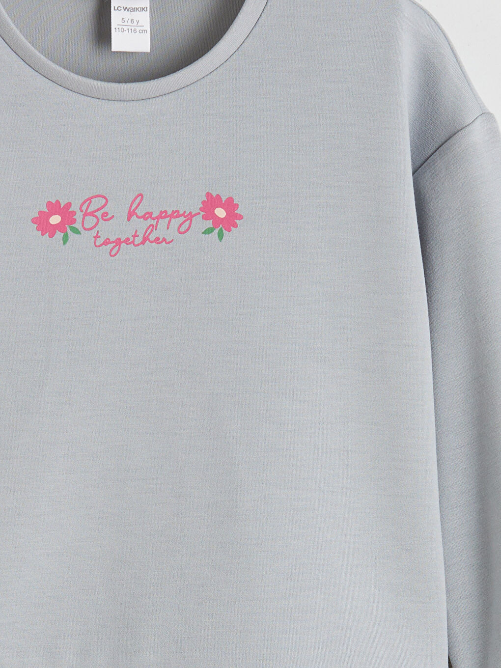 Gri Bisiklet Yaka Baskılı Kız Çocuk Sweatshirt-2