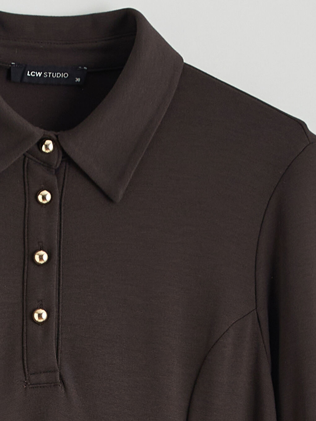 Kahverengi Gömlek Yaka Beli Bağcıklı Elbise-5