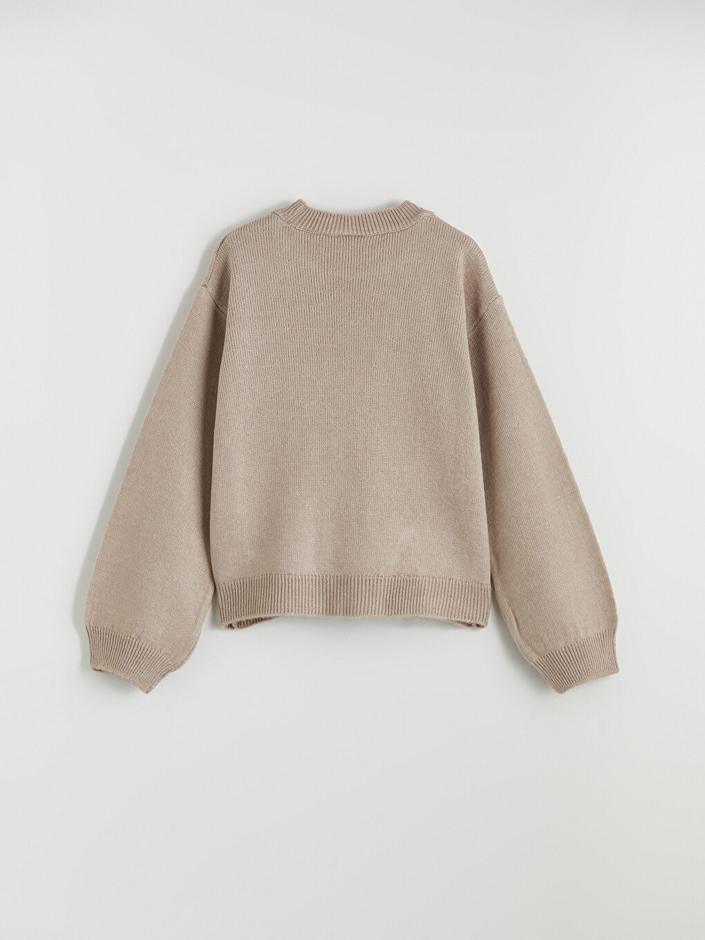 Bej Dantel Detaylı Kız Çocuk Triko Kazak-2