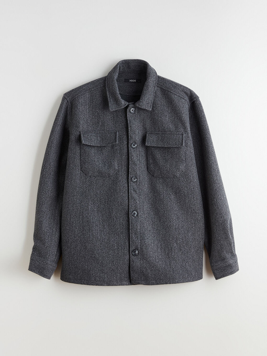 Antrasit Regular Fit Uzun Kollu Kaşe Erkek Gömlek Ceket-5