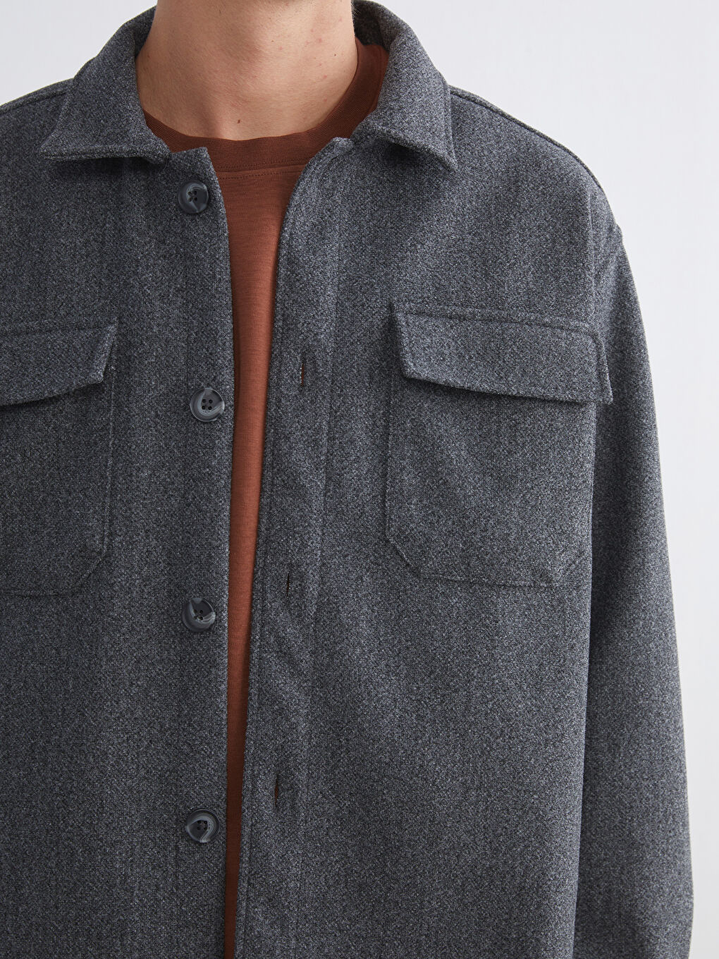 Antrasit Regular Fit Uzun Kollu Kaşe Erkek Gömlek Ceket-2
