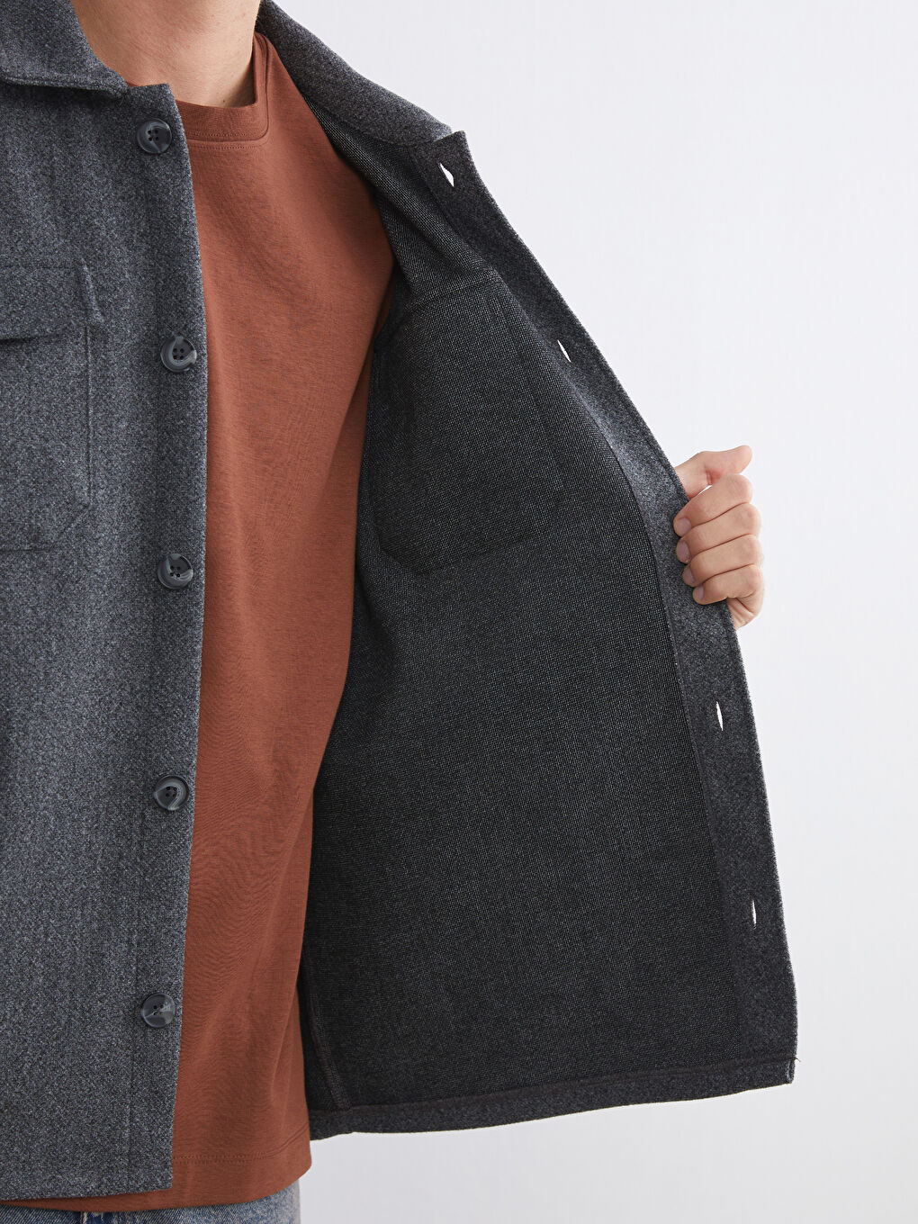 Antrasit Regular Fit Uzun Kollu Kaşe Erkek Gömlek Ceket-3