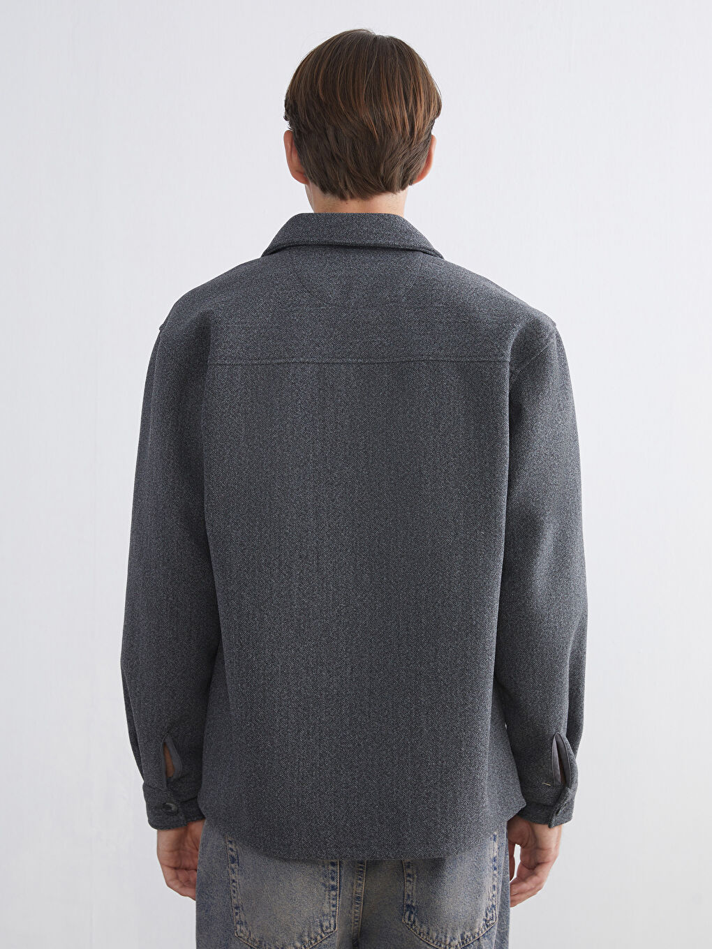 Antrasit Regular Fit Uzun Kollu Kaşe Erkek Gömlek Ceket-4