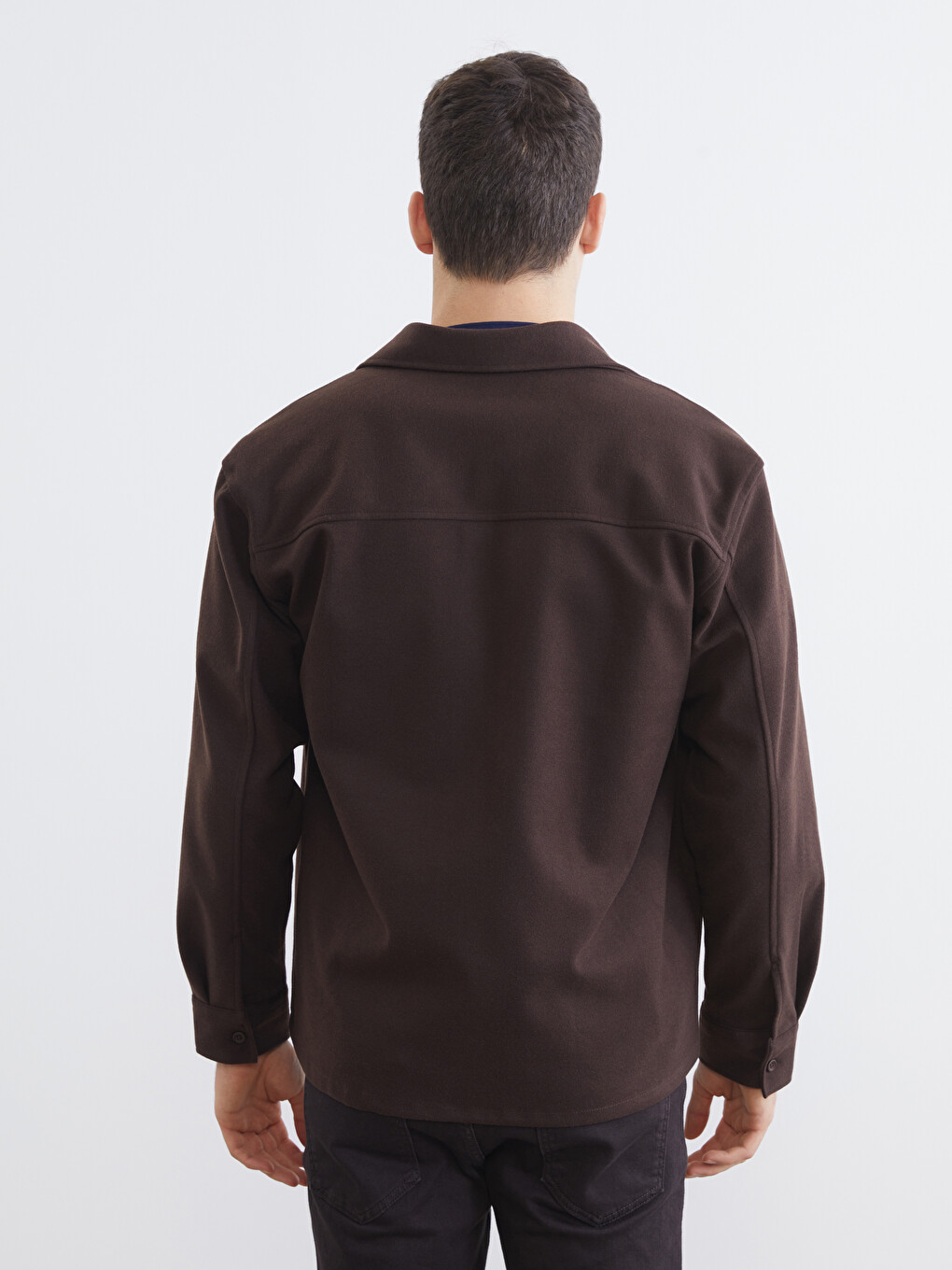 Kahverengi Regular Fit Uzun Kollu Kaşe Erkek Gömlek Ceket-3