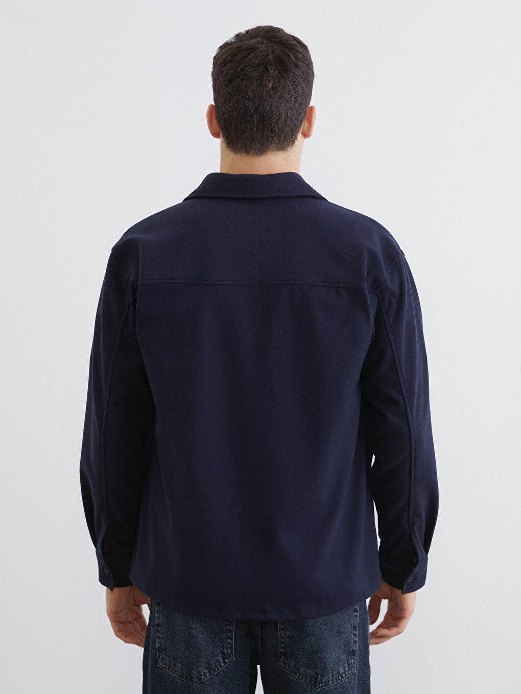 Lacivert Regular Fit Uzun Kollu Kaşe Erkek Gömlek Ceket-3