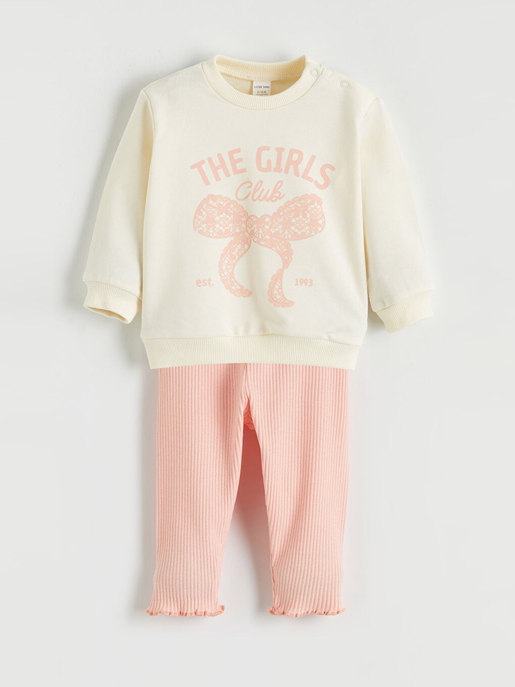 Ekru Bisiklet Yaka Kız Bebek Sweatshirt ve Tayt