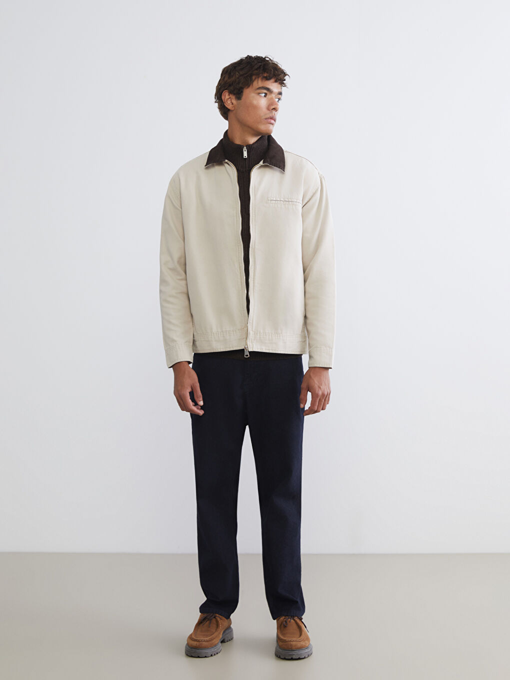 Bej Rahat Kalıp Gömlek Yaka Erkek Ceket-1