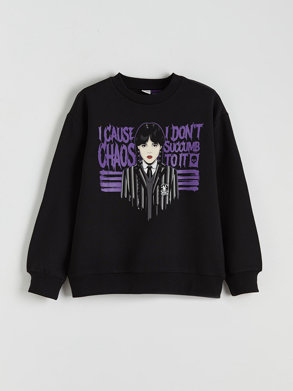 Siyah Wednesday Baskılı Kız Çocuk Kalın Sweatshirt