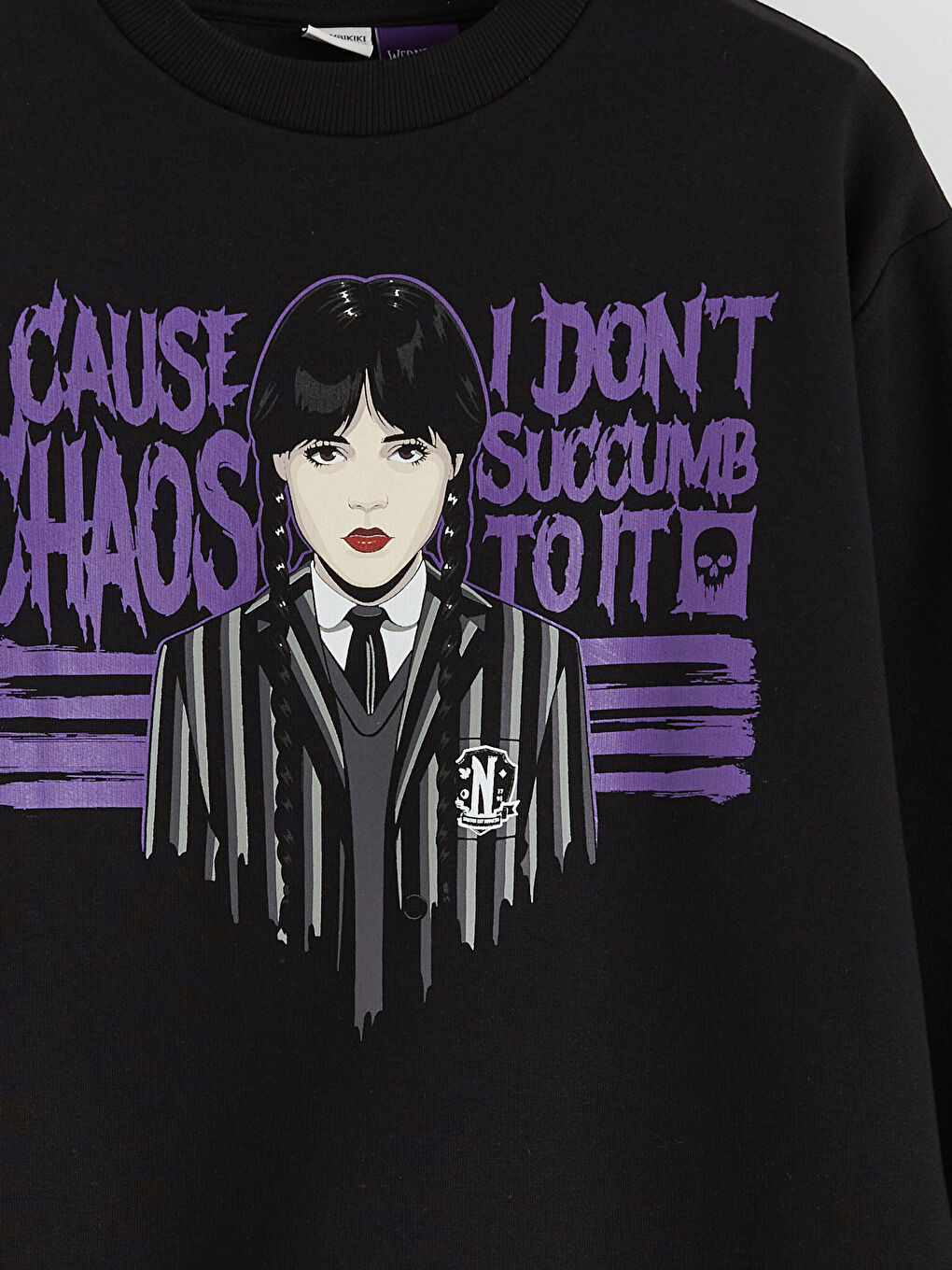 Siyah Wednesday Baskılı Kız Çocuk Kalın Sweatshirt-2