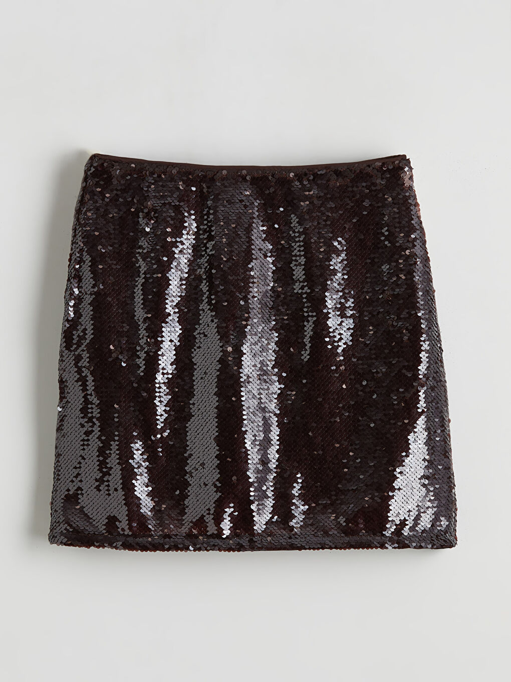 Bordo Beli Fermuarlı Pul Payetli Mini Etek-4