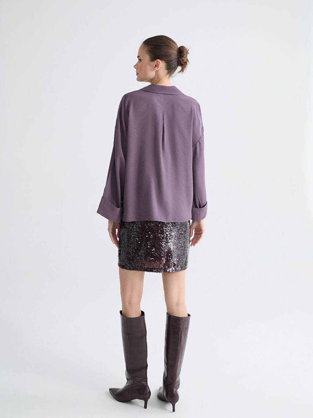 Bordo Beli Fermuarlı Pul Payetli Mini Etek-3