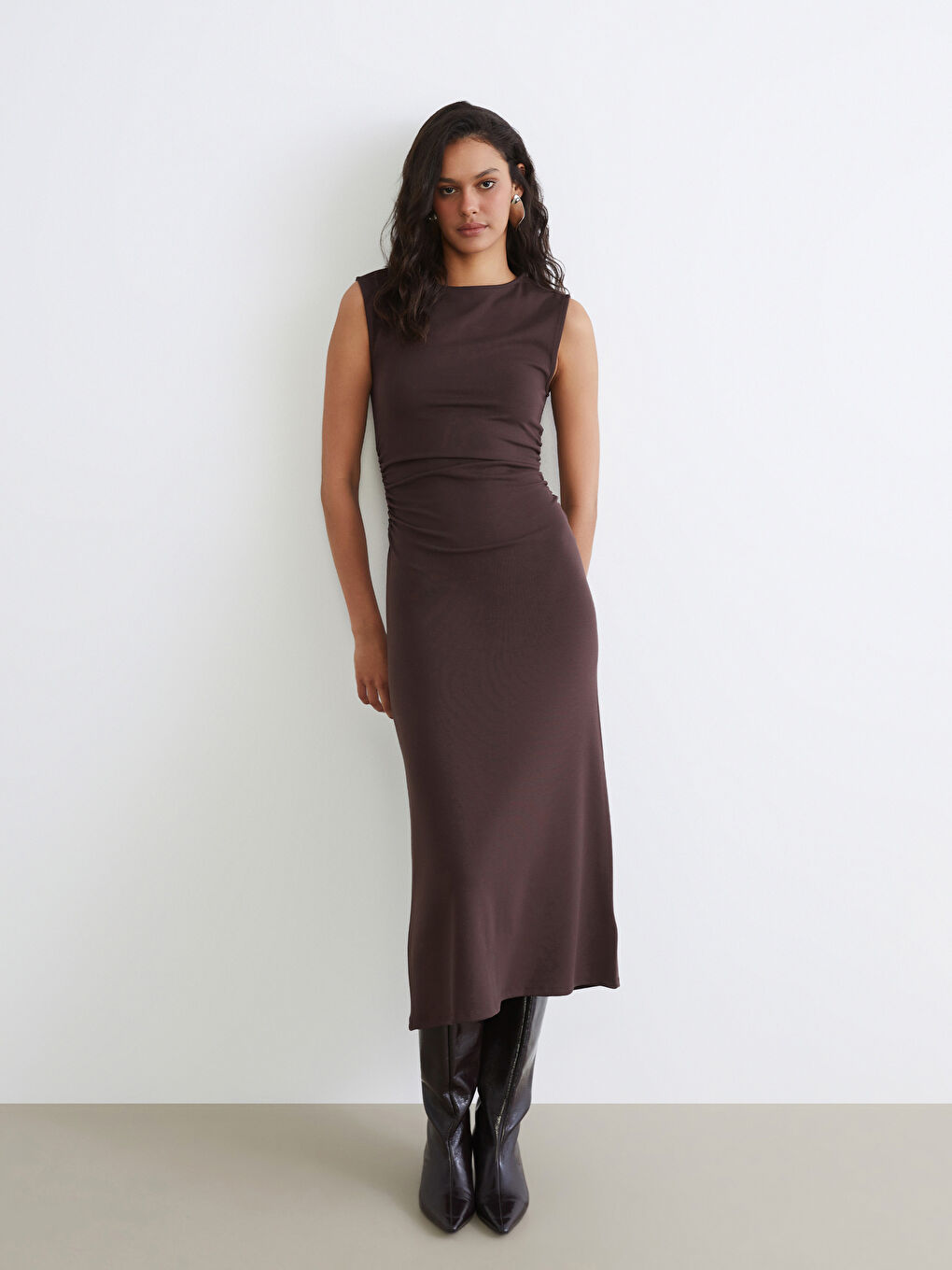 Crew Neck Ruched Dress
