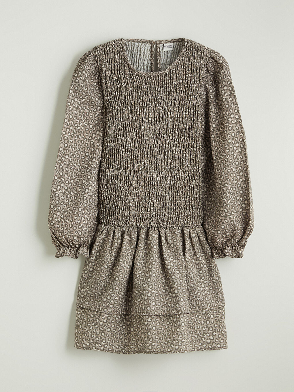 Kahverengi Bisiklet Yaka Desenli Kız Çocuk Elbise