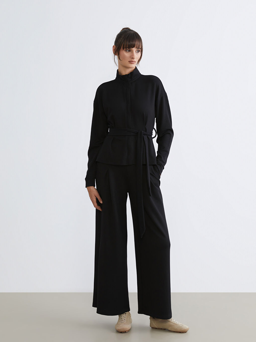 Siyah Loose Fit Geniş Paça Kadın Pantolon