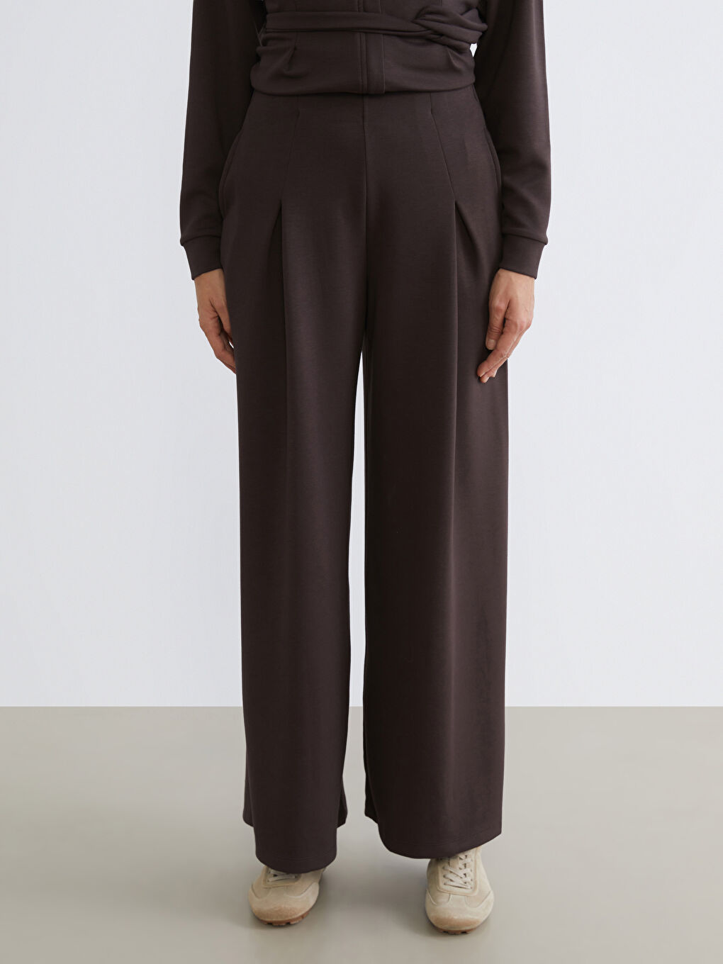 Kahverengi Loose Fit Geniş Paça Kadın Pantolon-1