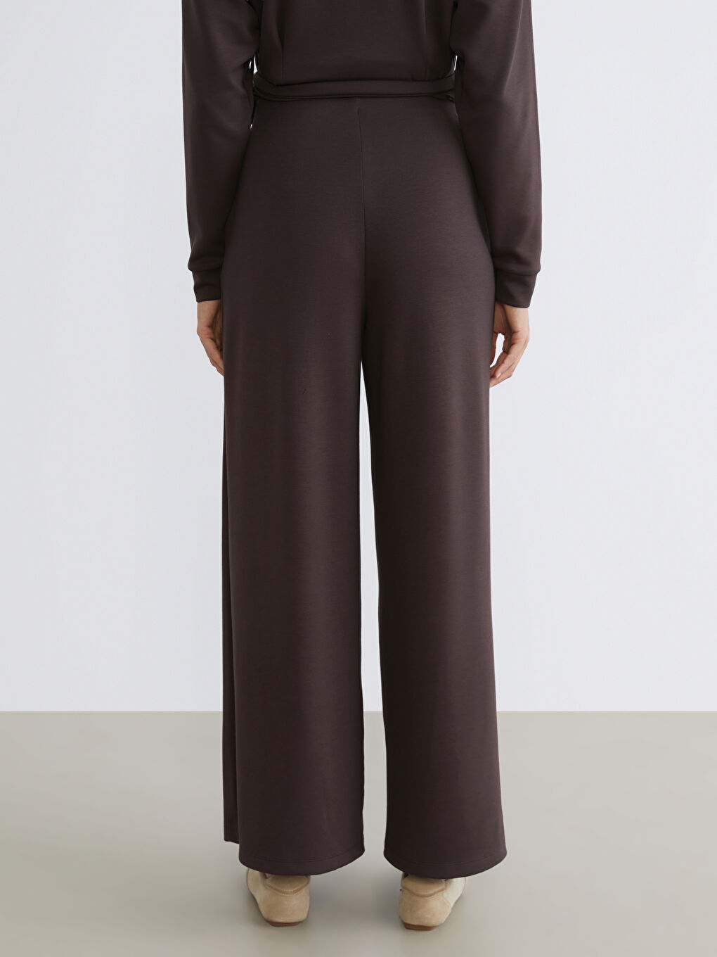 Kahverengi Loose Fit Geniş Paça Kadın Pantolon-3