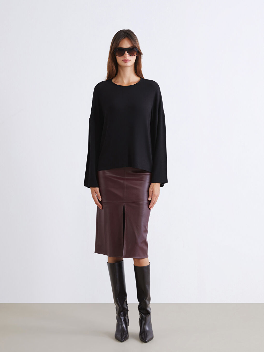 Siyah Bisiklet Yaka Kadın Bluz-1