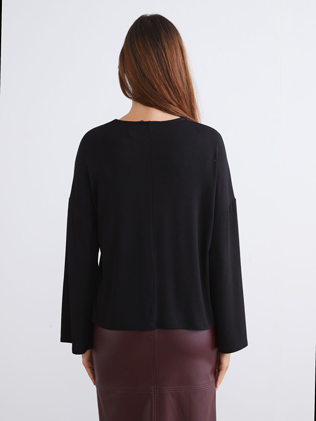 Siyah Bisiklet Yaka Kadın Bluz-3