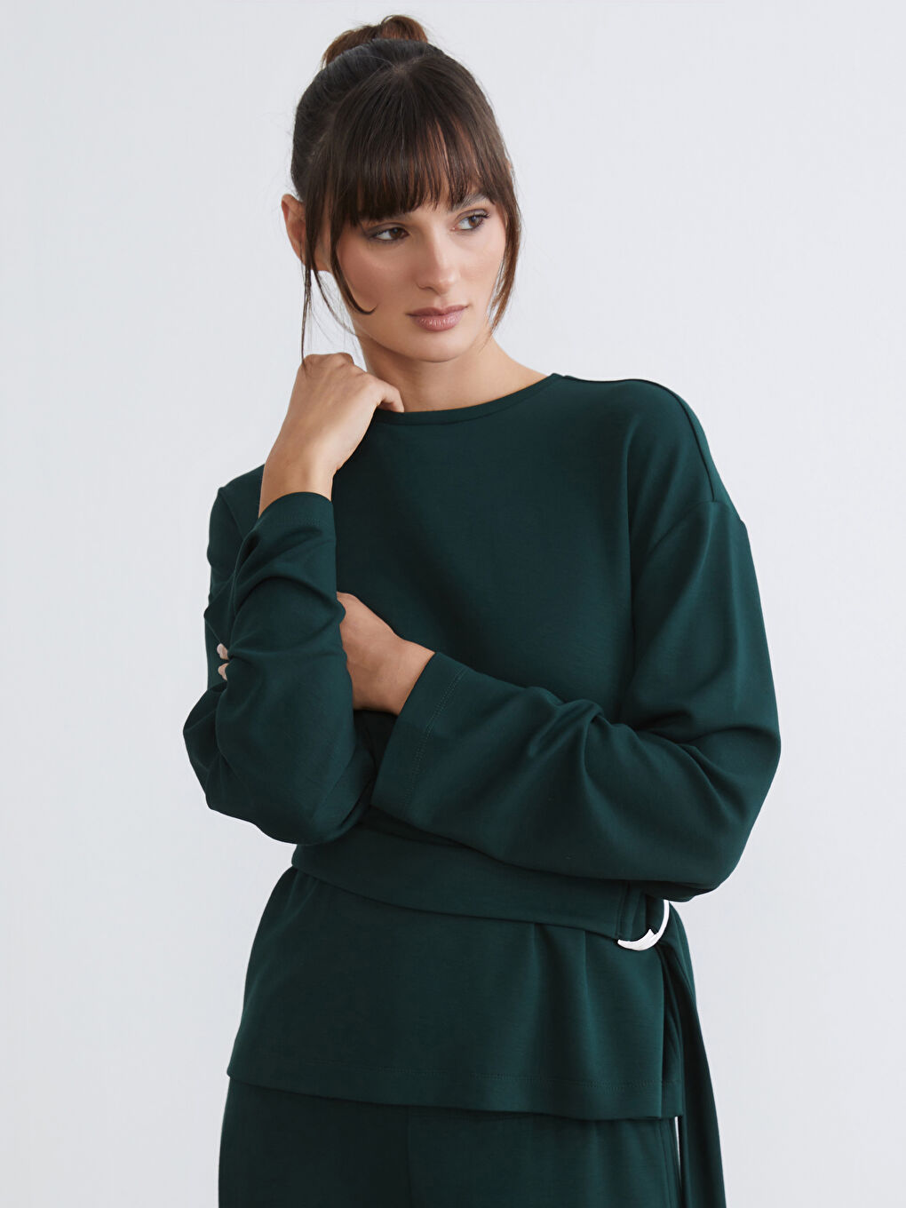 Petrol Bisiklet Yaka Kadın Sweatshirt