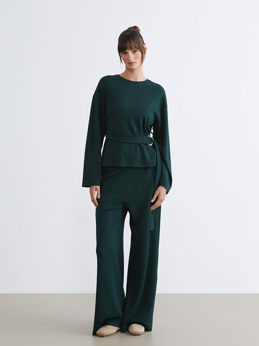 Petrol Bisiklet Yaka Kadın Sweatshirt-1