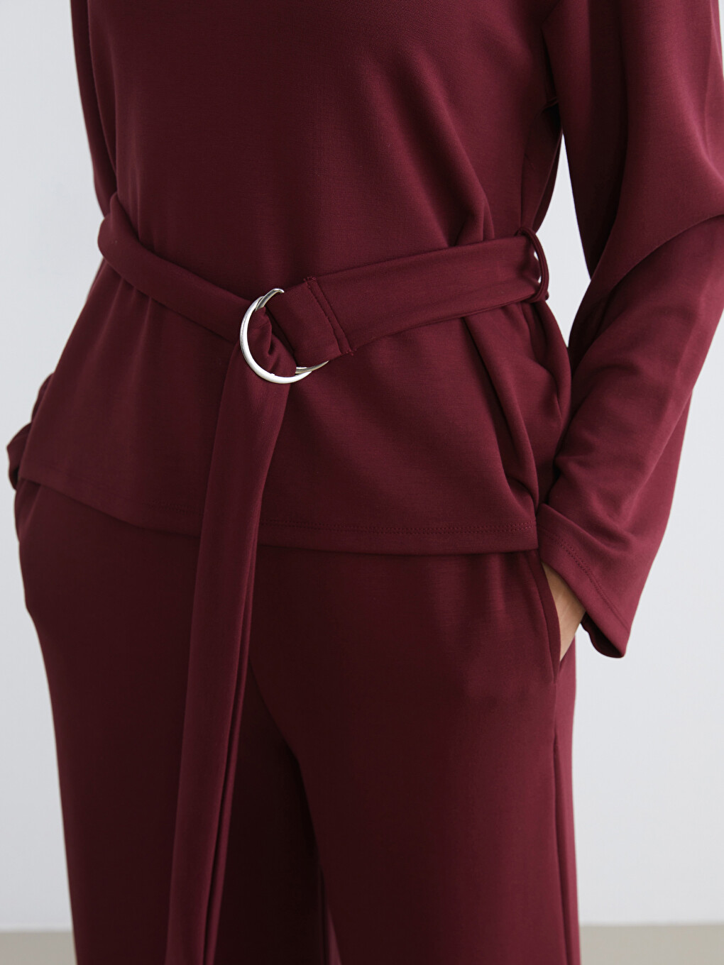 Bordo Bisiklet Yaka Kadın Sweatshirt-2
