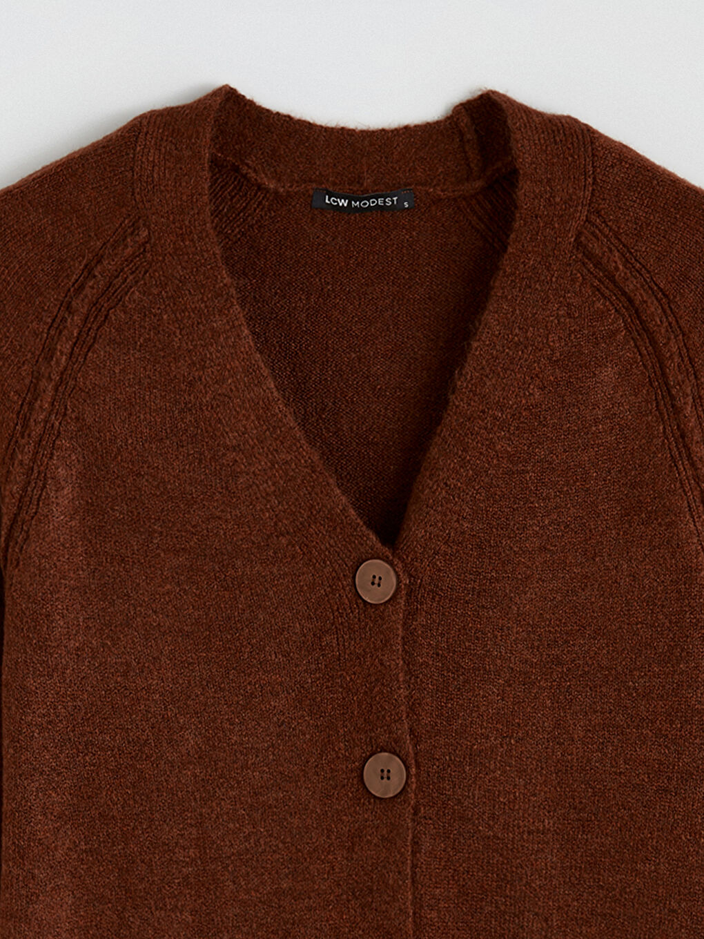 Kahverengi V Yaka Kadın Triko Hırka-5