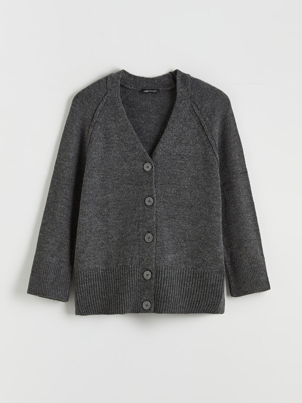 Antrasit V Yaka Kadın Triko Hırka-4