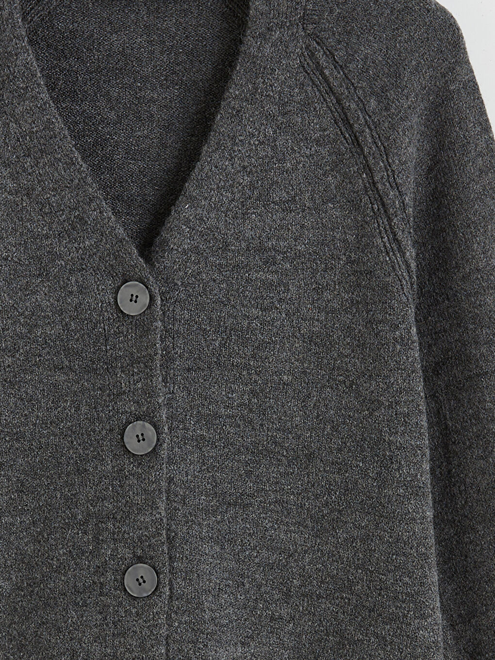 Antrasit V Yaka Kadın Triko Hırka-5