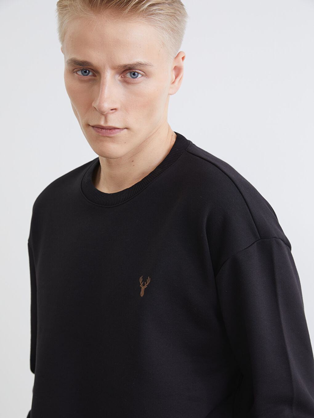 Kahverengi Bisiklet Yaka Erkek Kalın Sweatshirt