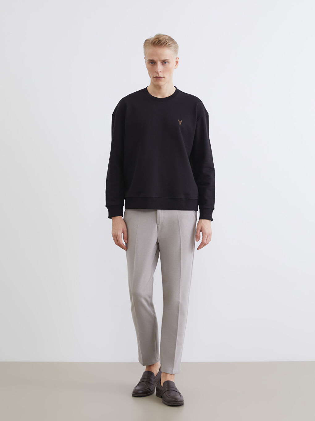 Kahverengi Bisiklet Yaka Erkek Kalın Sweatshirt-1