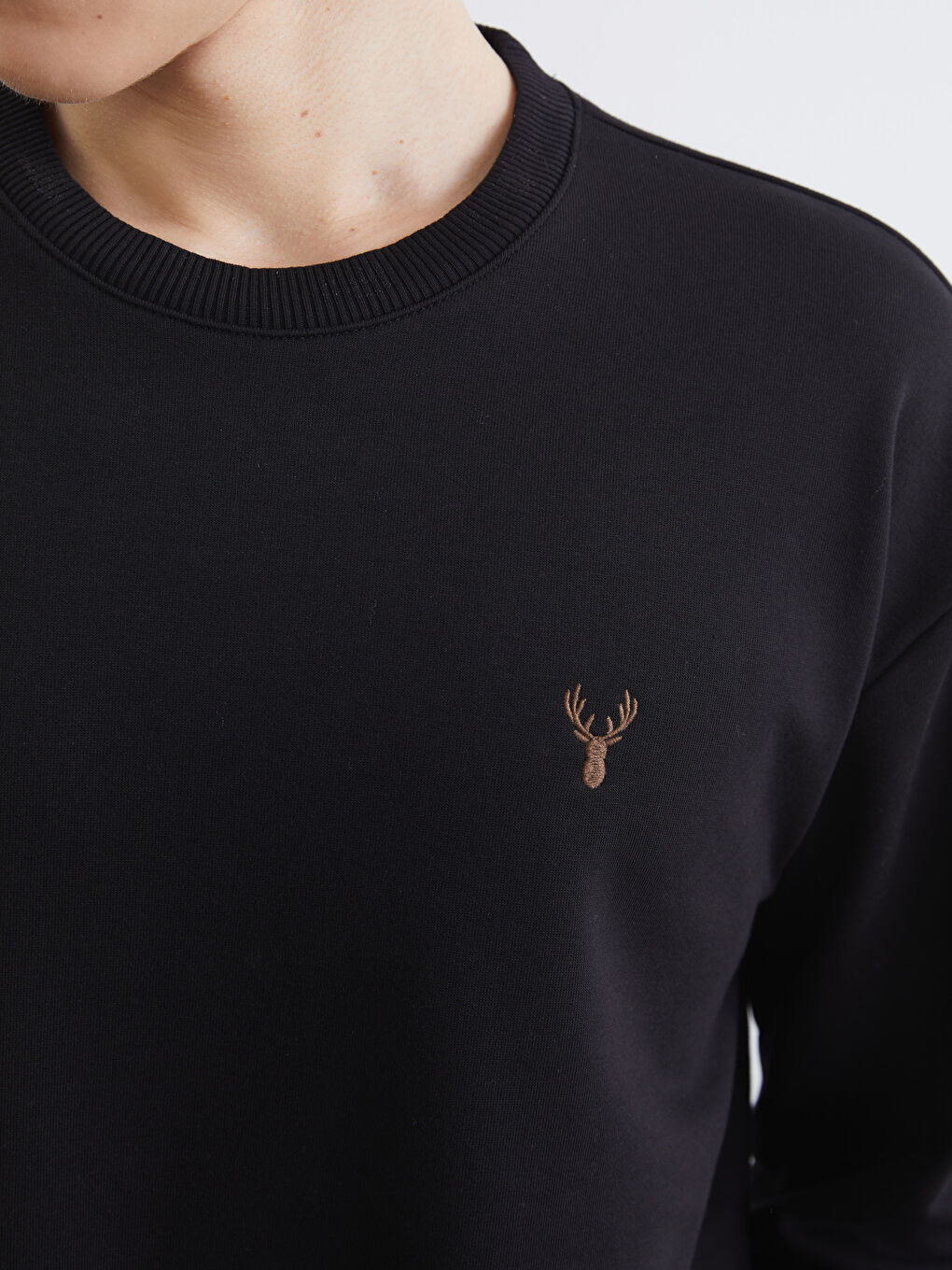 Kahverengi Bisiklet Yaka Erkek Kalın Sweatshirt-2