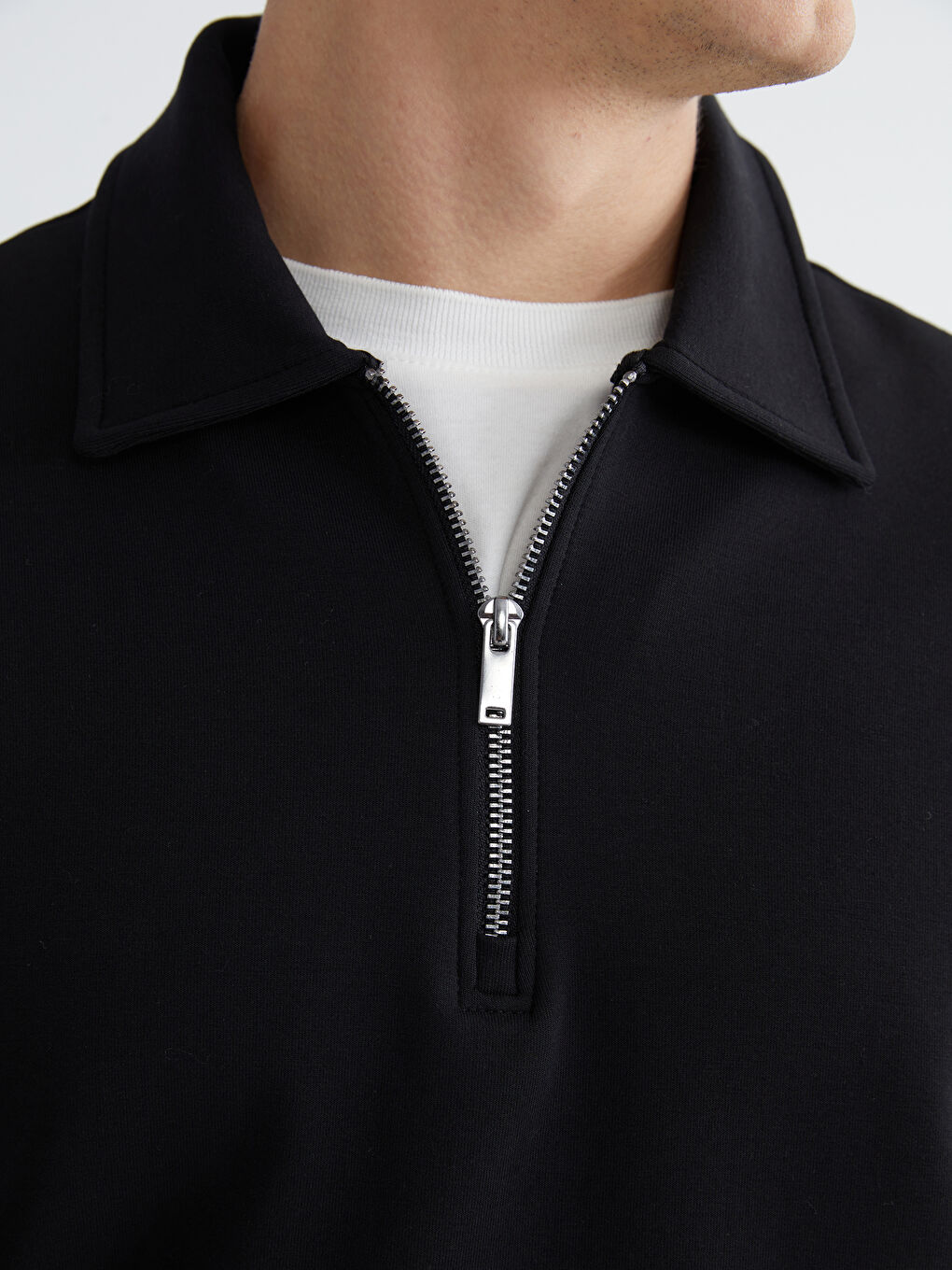 Siyah Polo Yaka Erkek Sweatshirt-2