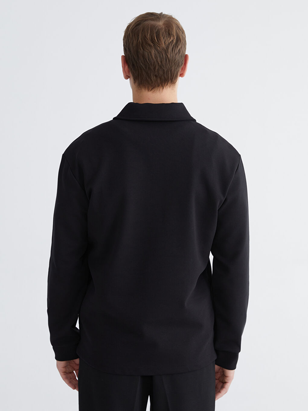 Siyah Polo Yaka Erkek Sweatshirt-3