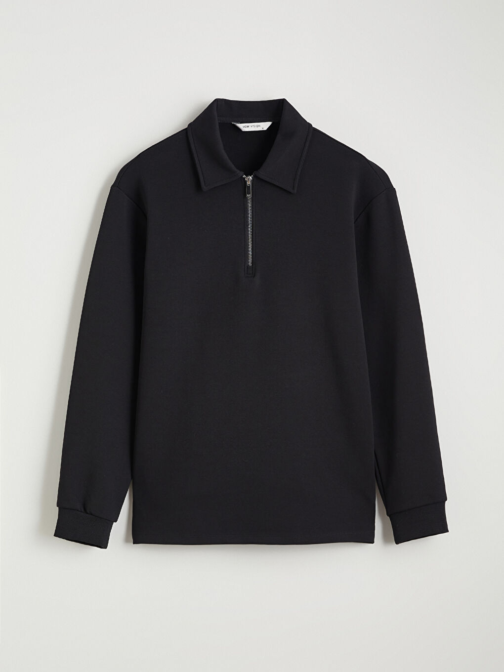 Siyah Polo Yaka Erkek Sweatshirt-4