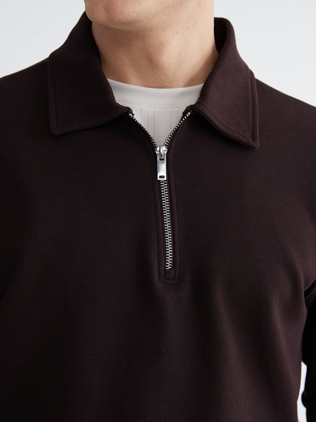 Kahverengi Polo Yaka Erkek Sweatshirt-2