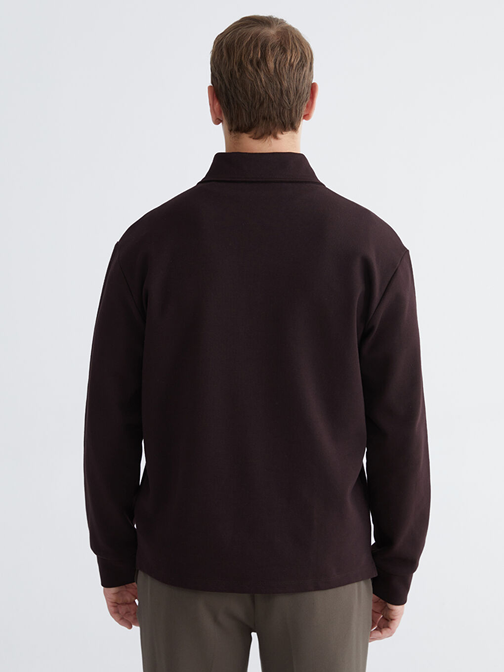 Kahverengi Polo Yaka Erkek Sweatshirt-3