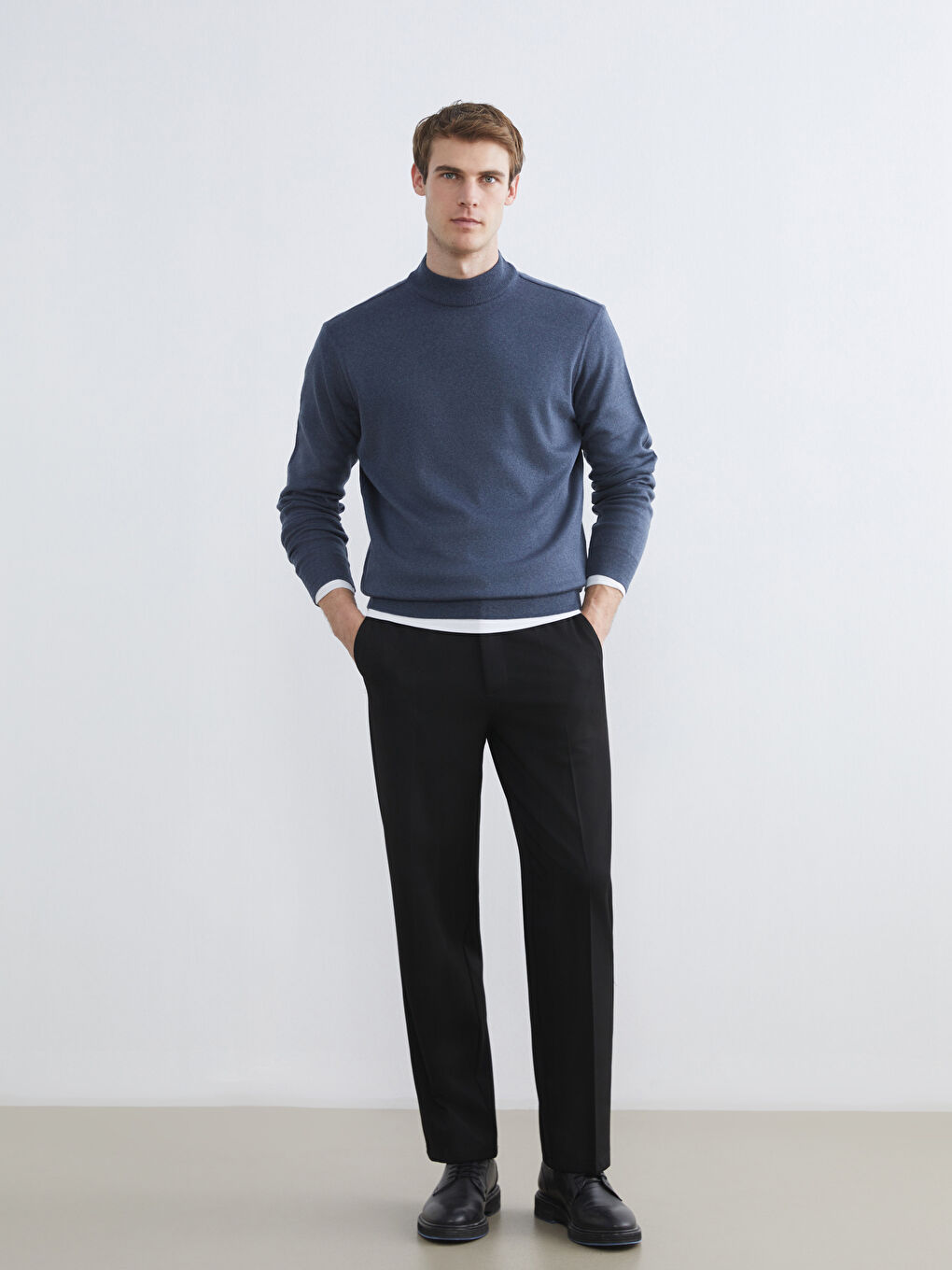 İndigo Yarım Balıkçı Yaka Erkek Triko Kazak-1