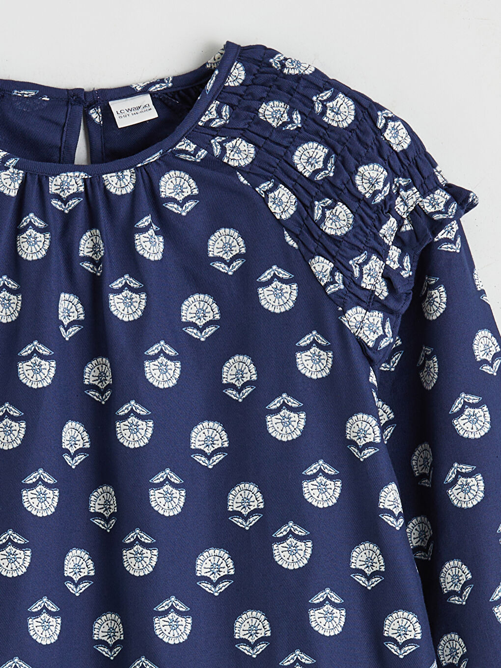 Mavi Bisiklet Yaka Desenli Kız Çocuk Elbise-1