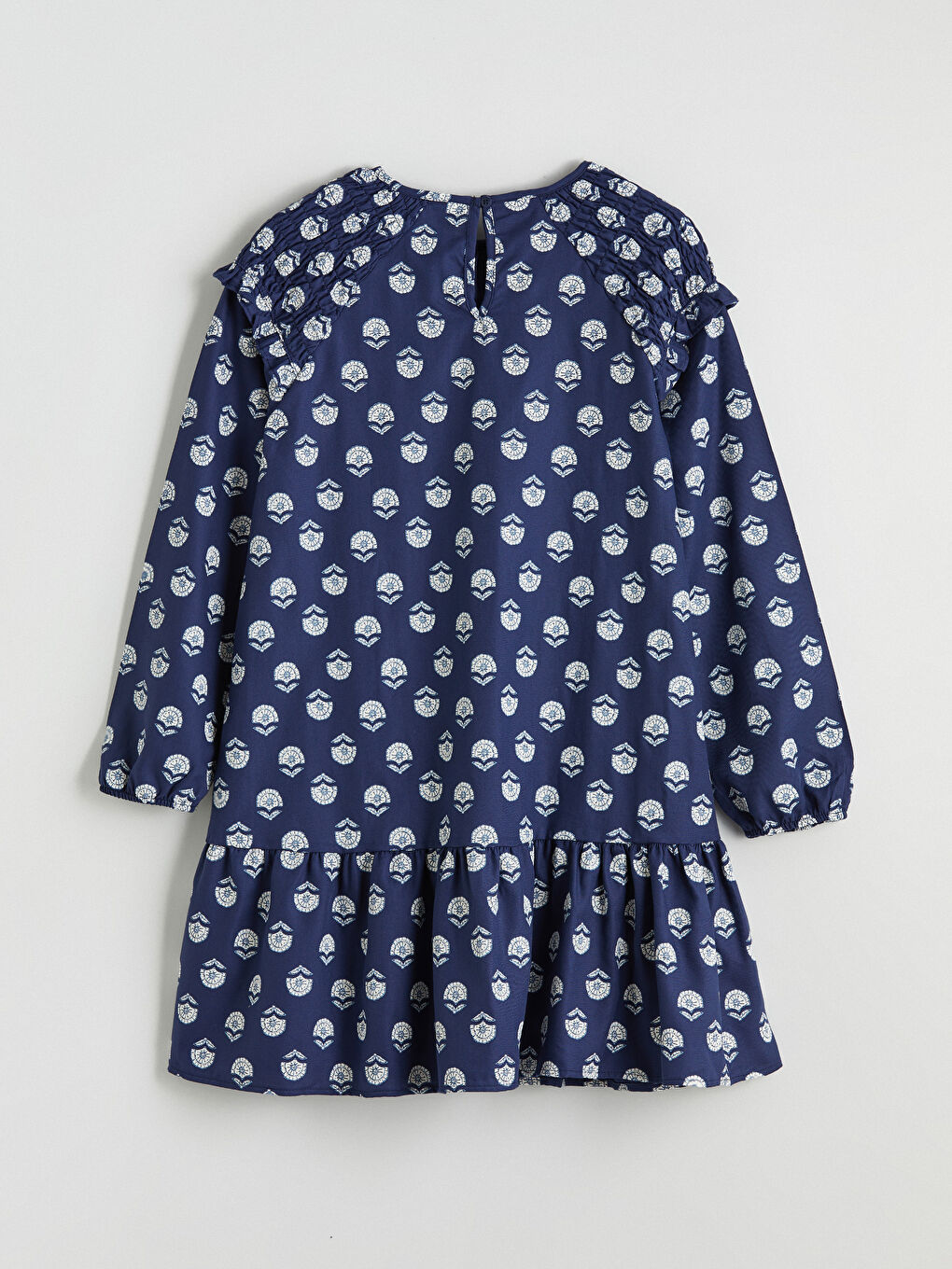 Mavi Bisiklet Yaka Desenli Kız Çocuk Elbise-2