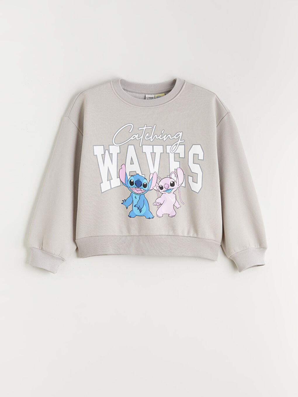 Gri Stitch ve Angel Baskılı Kız Çocuk Kalın Sweatshirt